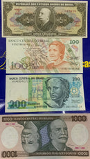 7 Cédulas Cruzeiros e Cruzados Nova, Raras e Colecionáveis