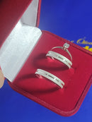 Trio de Alianças 5 mm Prata 950 Solitário 4 mm Todas Cores de Pedra