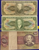 3 Cédulas 5 Cruzeiros, 10 Cruzeiros e 100 Cruzeiros