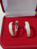 Trio Aliança de Prata 950 largura 3 mm trabalhada Fosca Com kina lisa e Maciça e solitário de Prata Pedra 3 mm