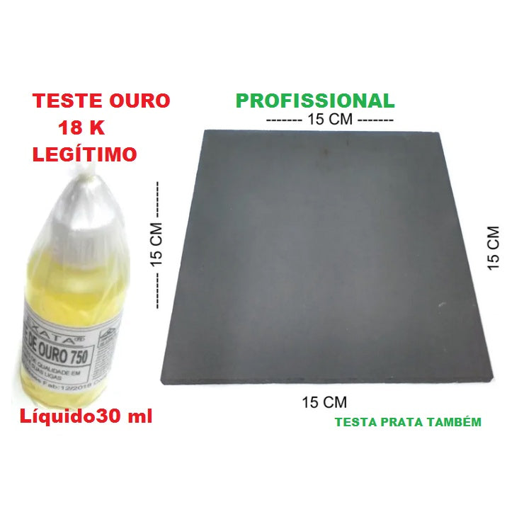 Teste Ouro  - Pedra Grande De Toque 15 Cm x 15 Cm + Ácido de 30 ml testa ouro 18 k e prata