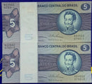 5 Cédulas 5 Cruzeiros Em seguêcia Banco Central do Brasil Antigas Coleção