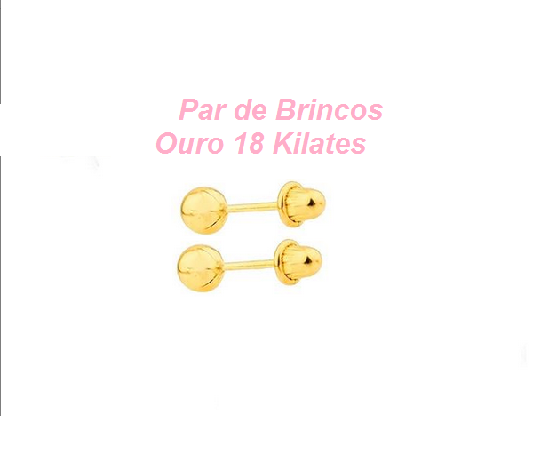 2 Pares Brinco Bolinha 3 mm Ouro 18kilates Baby infantil segundo furo