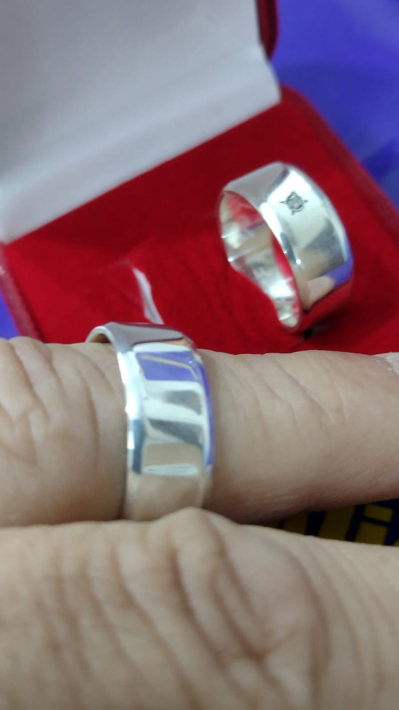 Alianças 10 mm Namoro Prata 950  Namoro e Cmpromisso Lisa Com uma Pedra Maciça