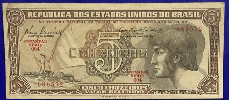 Cédula 5 Cruzeiros República dos Estados Unidos so Brasil