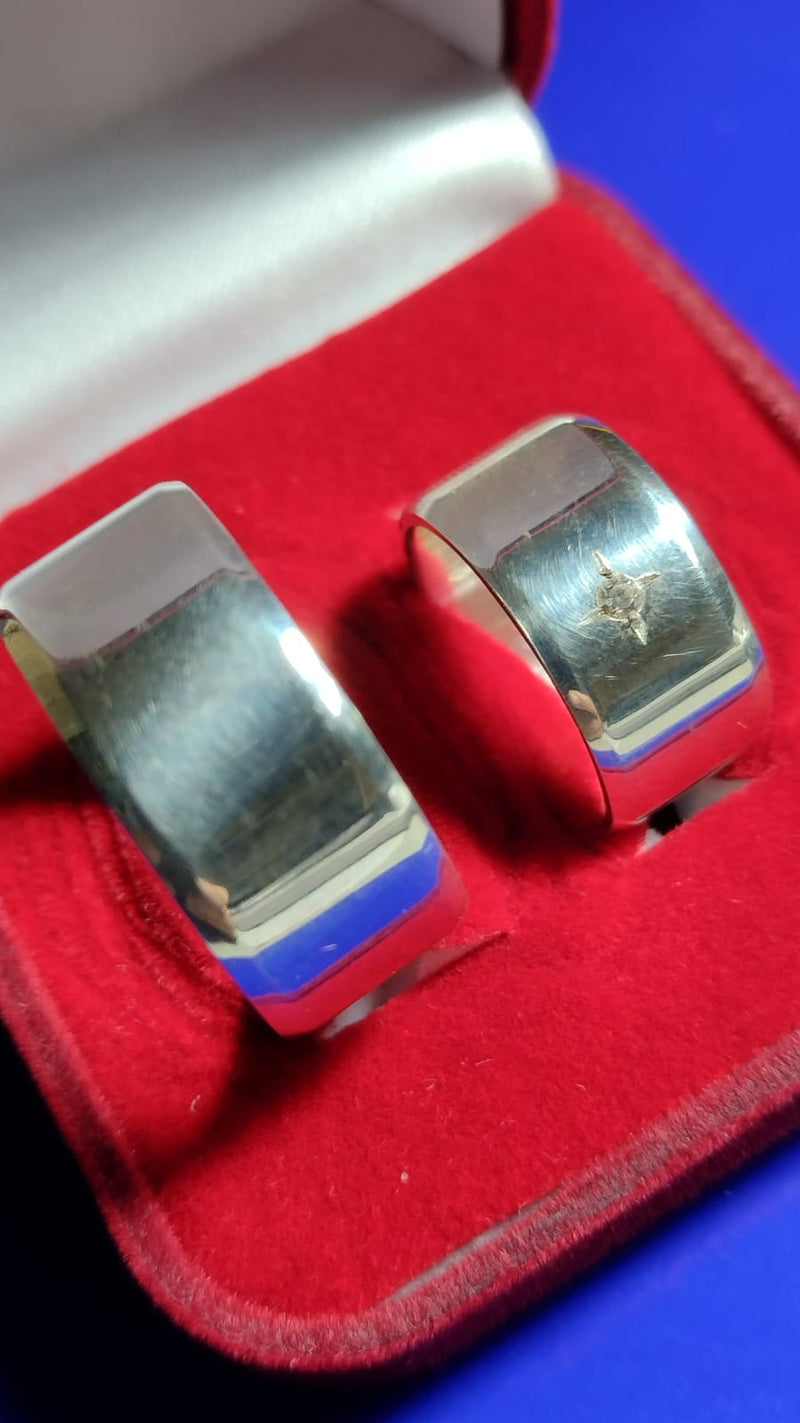 Alianças 10 mm Namoro Prata 950  Namoro e Cmpromisso Lisa Com uma Pedra Maciça