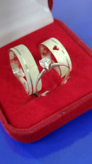 Alianças Namoro e Cmpromisso 6 mm Fosca Maciça Preata 950 Trio anel Solaitário