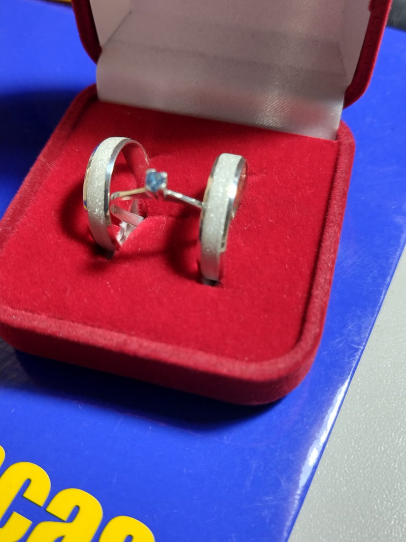 Trio Aliança de Prata 950 largura 3 mm trabalhada Fosca Com kina lisa e Maciça e solitário de Prata Pedra 3 mm