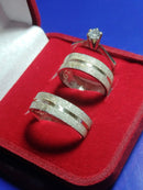 Trio Alianças Foscas com Anel Namoro Compromisso Prata 950 de lei 5 mm