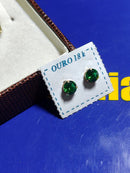 Brincos Zircônias Verde 7 mm Ouro 18 Kilates Peso 0.60 Grama