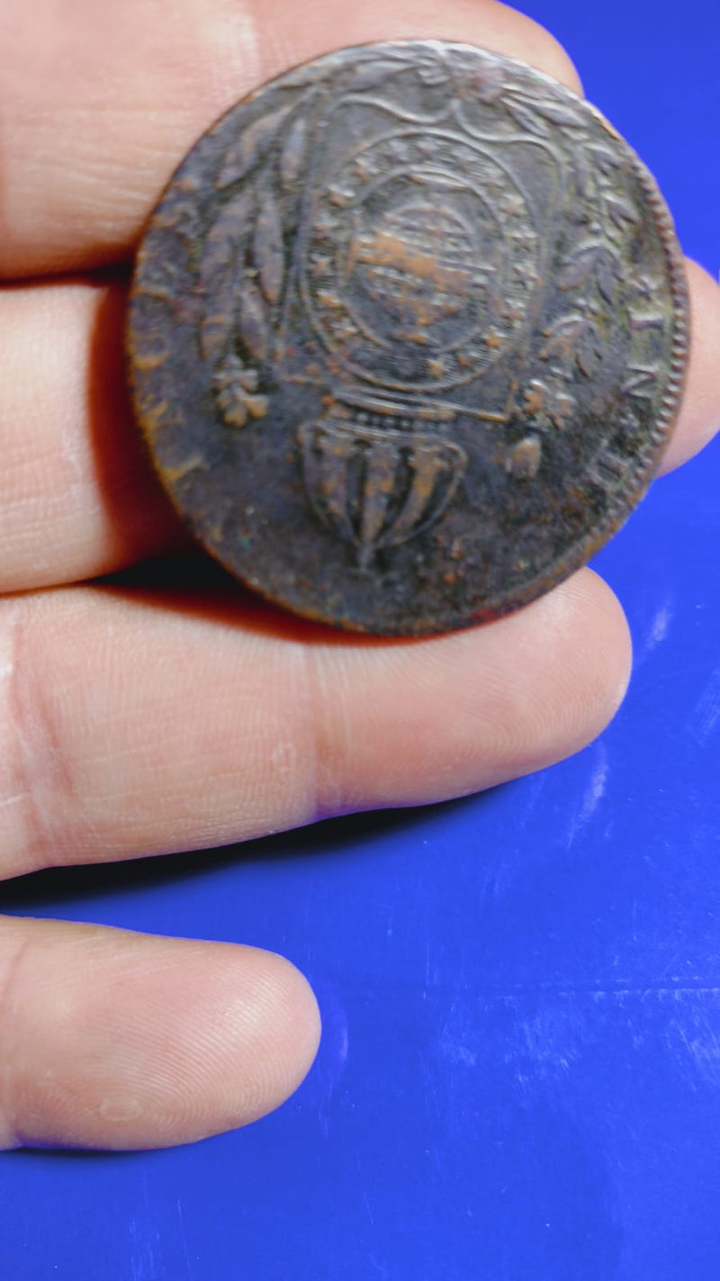 Moeda Brasil império cobre 1827 Rio de Janeiro 40 reis carimbo 20 Inclinada a Direita 12.90 gramas 36 mm