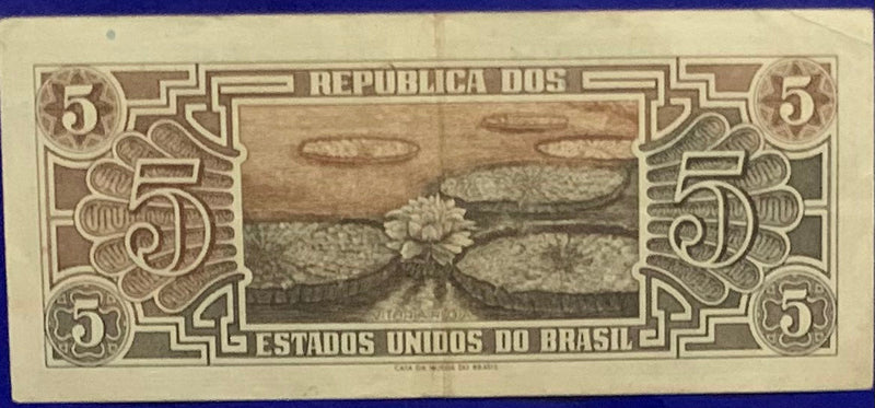 Cédula 5 Cruzeiros República dos Estados Unidos so Brasil