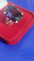 Anel de Prata 950 Maciço Pedra Zircônia 20 x 15 mm Lilas ou Azul Clara