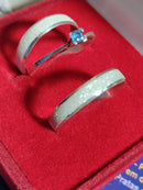 Trio Aliança de Prata 950 largura 3 mm  Fosca Com kina lisa e Maciça e solitário de Prata Pedra 4 mm Zircônia Azul