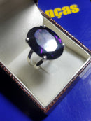 Anel Ametista Zircônia Lilas Prata 950 Pedra Zircônia 15 mm x 20  mm Peso 13 Gramas