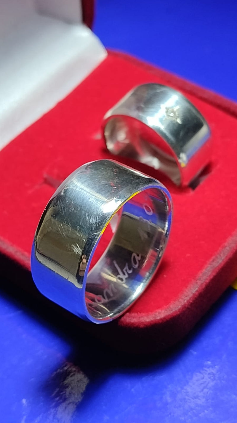 Alianças 10 mm Namoro Prata 950  Namoro e Cmpromisso Lisa Com uma Pedra Maciça