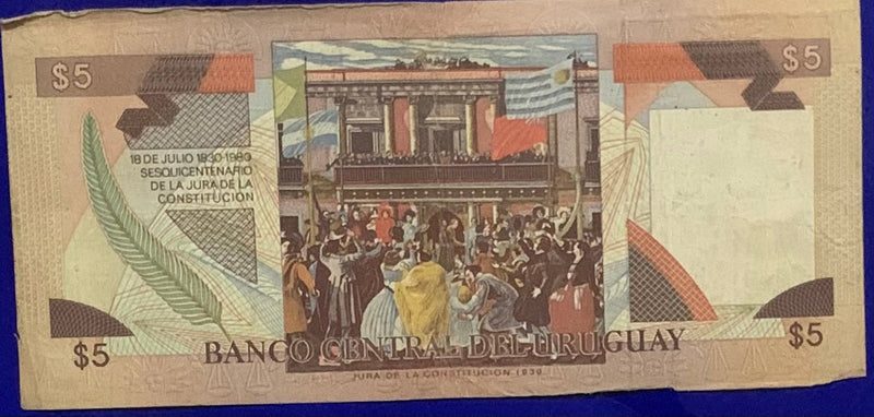 Cédula 5 Pesos Banco Central Del Uruguay Antigas Coleção