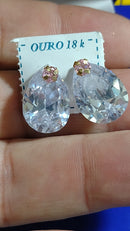 Brincos Ouro 18 Kilates Pedra Zicônia Peso 8.00 Gramas 20 x 13 mm