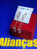 Brincos Moderno Cristal 5 mm Comprimento 28 mm  Ouro 18 Kilates  1.00 Grama