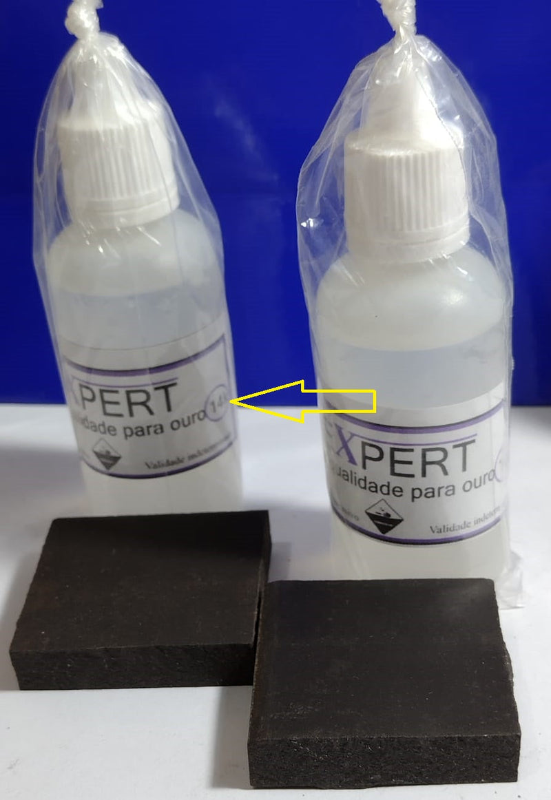 Teste de Ouro 14 Kilates Testa joais em Geral como Corãdão, pulsiira, = 2 Vidro Teste 30 Ml + 2 Pedras 3.80 Cm x 3.80 Cm