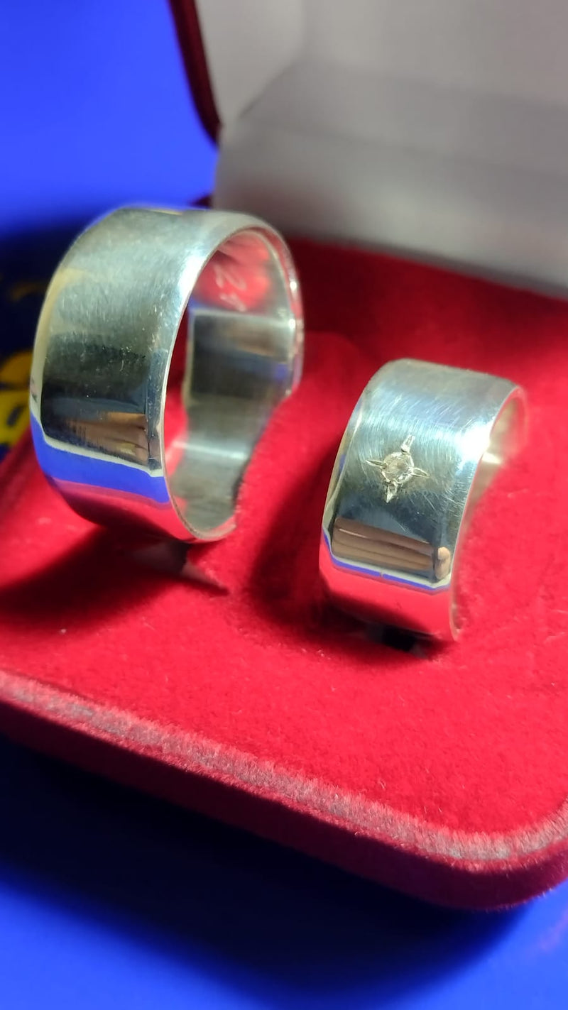 Alianças 10 mm Namoro Prata 950  Namoro e Cmpromisso Lisa Com uma Pedra Maciça