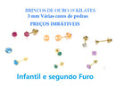 Brincos 3 mm Ouro 18 Kilates Preço de Unidades