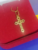 Pingente Cruz Furinhos 0.40 Grama 20 mm Maciço Ouro 18 Kilates