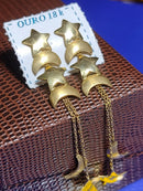 Brincos Moderno Estrelas e Luas  62 mm Gotas Ouro 18 Kilates  4.50 Gramas