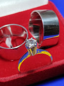 Alianças Prata 950 Namoro e Comrpromisso 10 mm Com anel Solitário Pedra Zircônia 5 mm