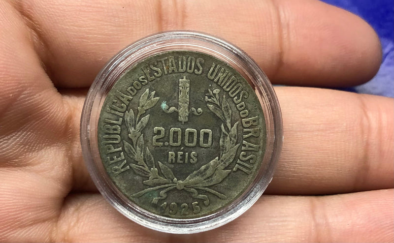 Moeda Prata 2000 Reias 1925 República Dos Estados Unidos na Cápsula