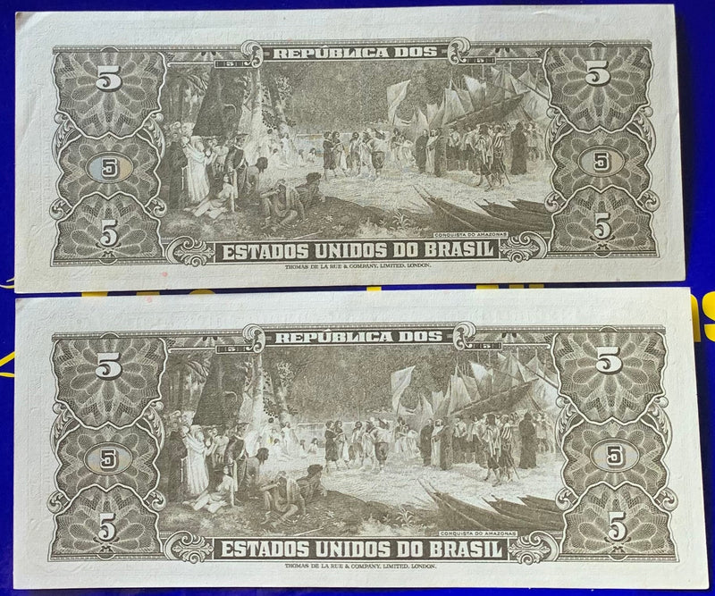 Cédula 5 Cruzeiros Brasil Antiga Coleção Brasil