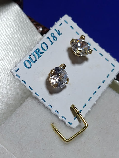 Par Brincos Zircônias 5 mm Ouro 18 Kilates Redondo