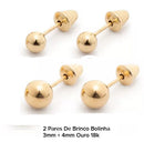 2 Pares de Brincos  3 mm e 4 mm Ouro 18 Kilates