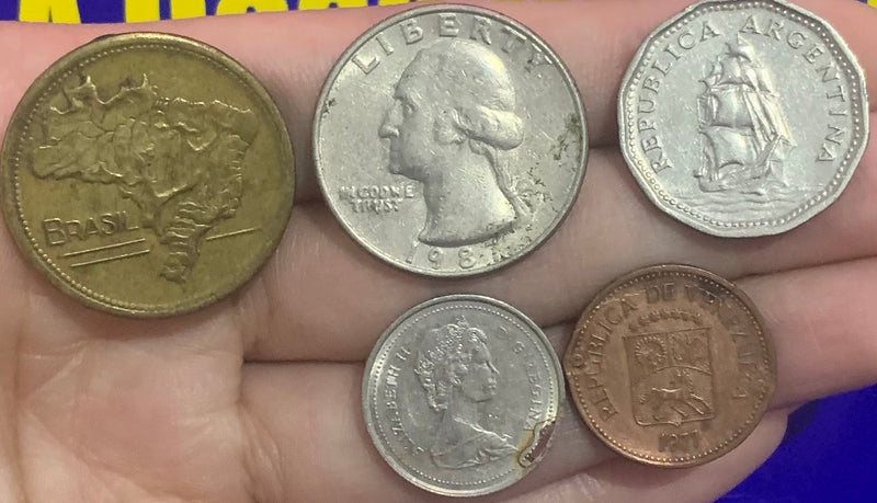 Kit 5 Moedas Brasil e Estados Unidos Dolar