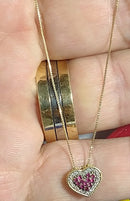 Colar Gargantilha Corretinha 50 Cm Coração 10 mm Brilhantes Rubi Ouro 18 Kilates 1.70 Gramas
