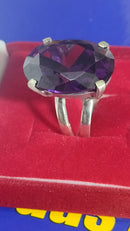 Anel de Prata 950 Maciço Pedra Zircônia 20 x 15 mm Lilas ou Azul Clara