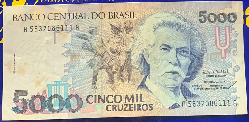Cédula 5 Mil Cruzeiros Banco Central do Brasil Antigas Coleção