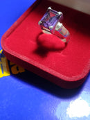 Anel Prata 950 largura 6 mm anel Solitario pedra Zircônia 10 X 6 mm