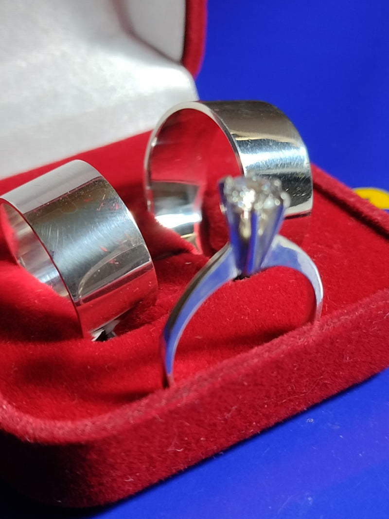 Trio Alianças Prata 950 Namoro e Comrpromisso 8 mm Com anel Solitário Pedra Zircônia 5 mm Temos pedra todas as Cores