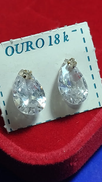 Brincos Zircônias 7 mm Ouro 18 Kilates Peso 1.40 Gramas