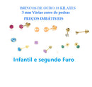 Brincos  3 mm Ouro 18 Kilates