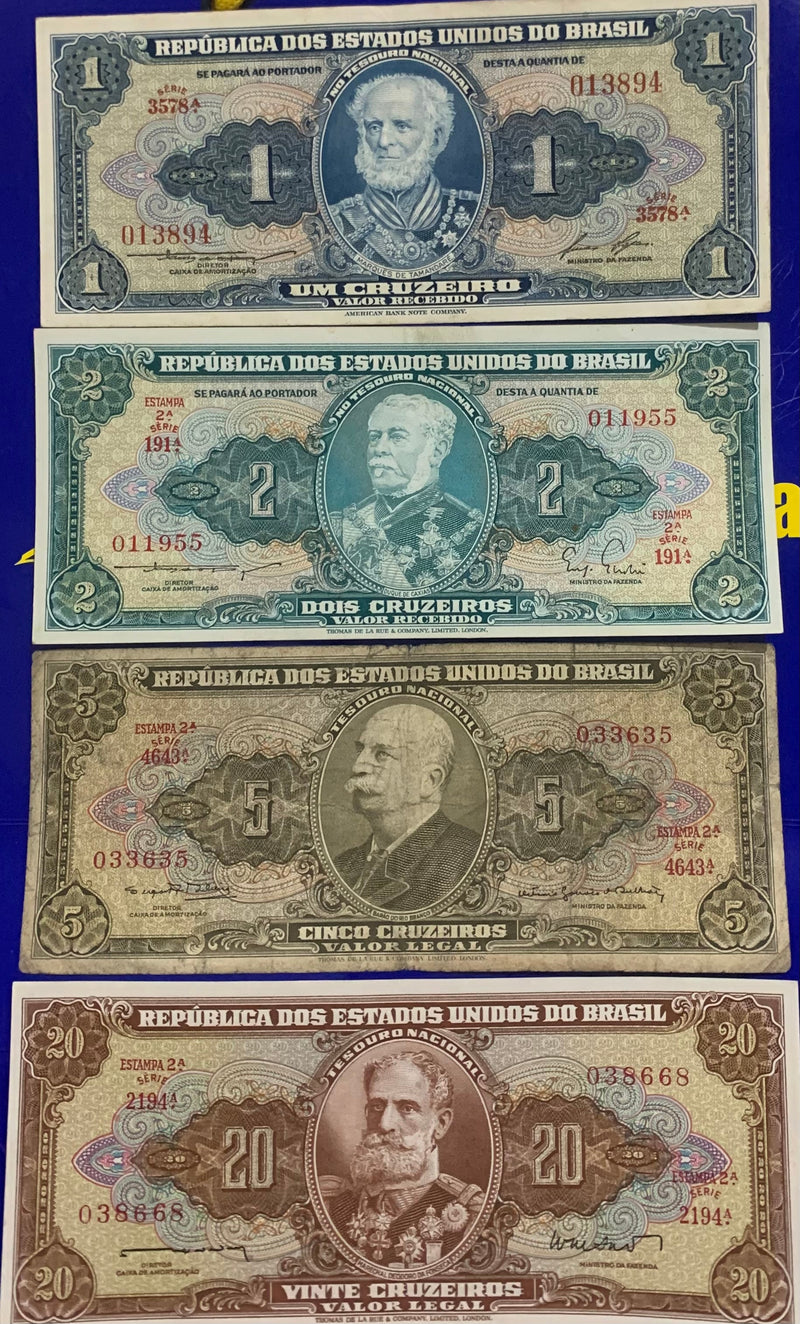 4 Cédulas Republica dos Estados Unidos do Brasil Antigas Coleção