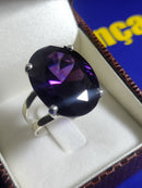 Anel Ametista Zircônia Lilas Prata 950 Pedra Zircônia 15 mm x 20  mm Peso 13 Gramas