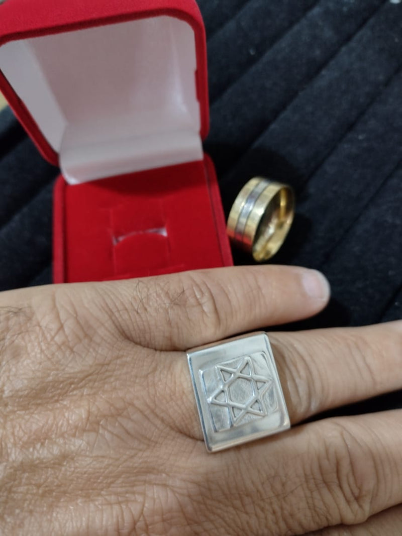 Anel Prata 950 Topo 20 x 20 mm Estrela de Davi