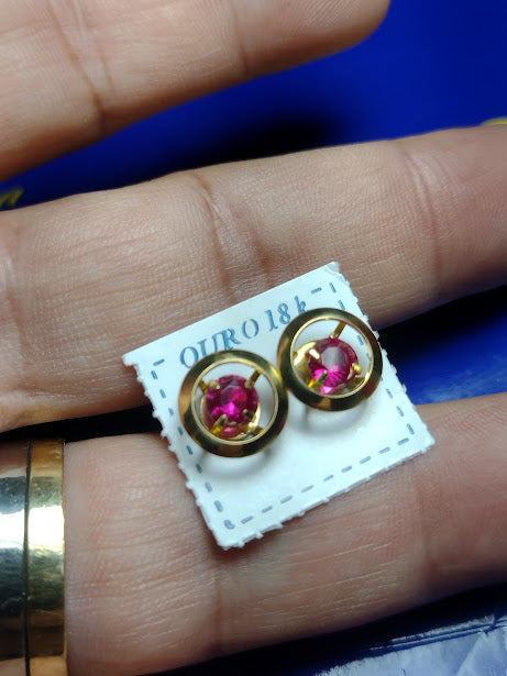 Brincos Par Ouro 18 Kilates Peso 2,00 Gramas Aro 10 mm Pedra 4 mm Zircônia