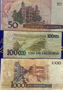 9 Cédulas Cruzeiros e Cruzados Antigas Coleção