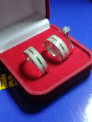 Trio Alianças Foscas com Anel Namoro Compromisso Prata 950 de lei 5 mm