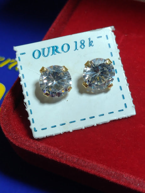 Brincos 7 mm Pedra Zircônias Ouro 18 Kilates Peso 1.50 Gramas