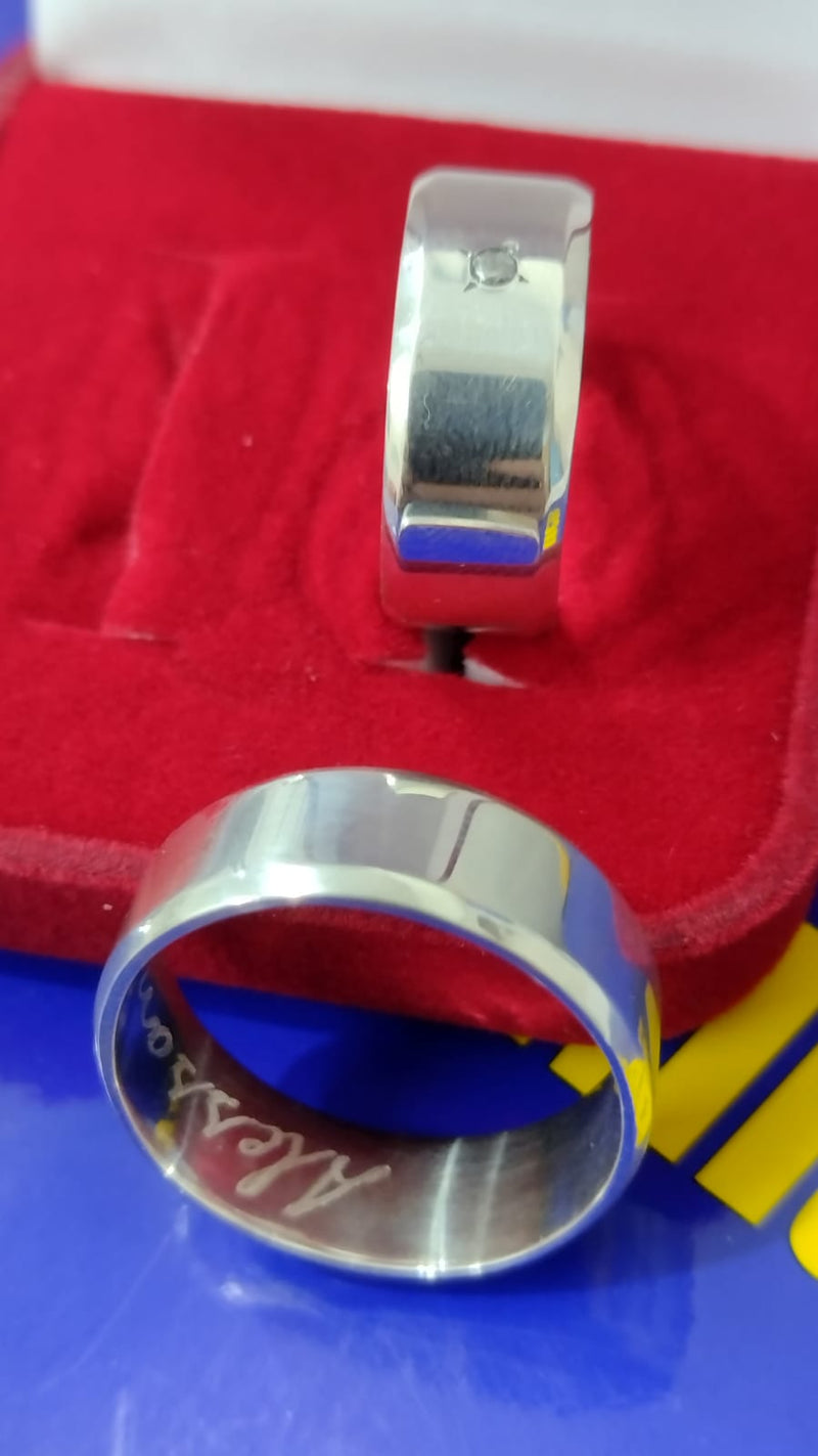 Alianças 10 mm Namoro Prata 950  Namoro e Cmpromisso Lisa Com uma Pedra Maciça