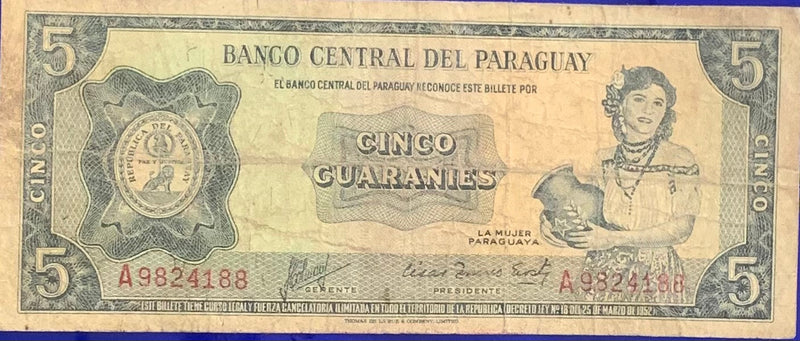 Cédula 5 Guarantes Banco Central Del Paraguay Antigas Coleção